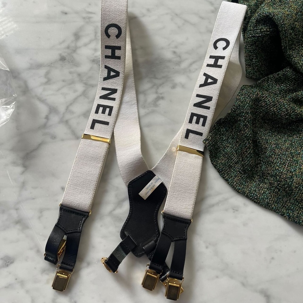 Vintage Chanel suspenders white ivory